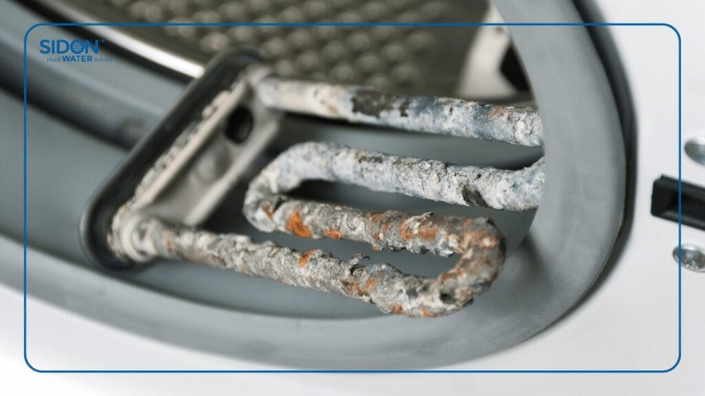 Washing machine’s damaged electric heater due to limescale.